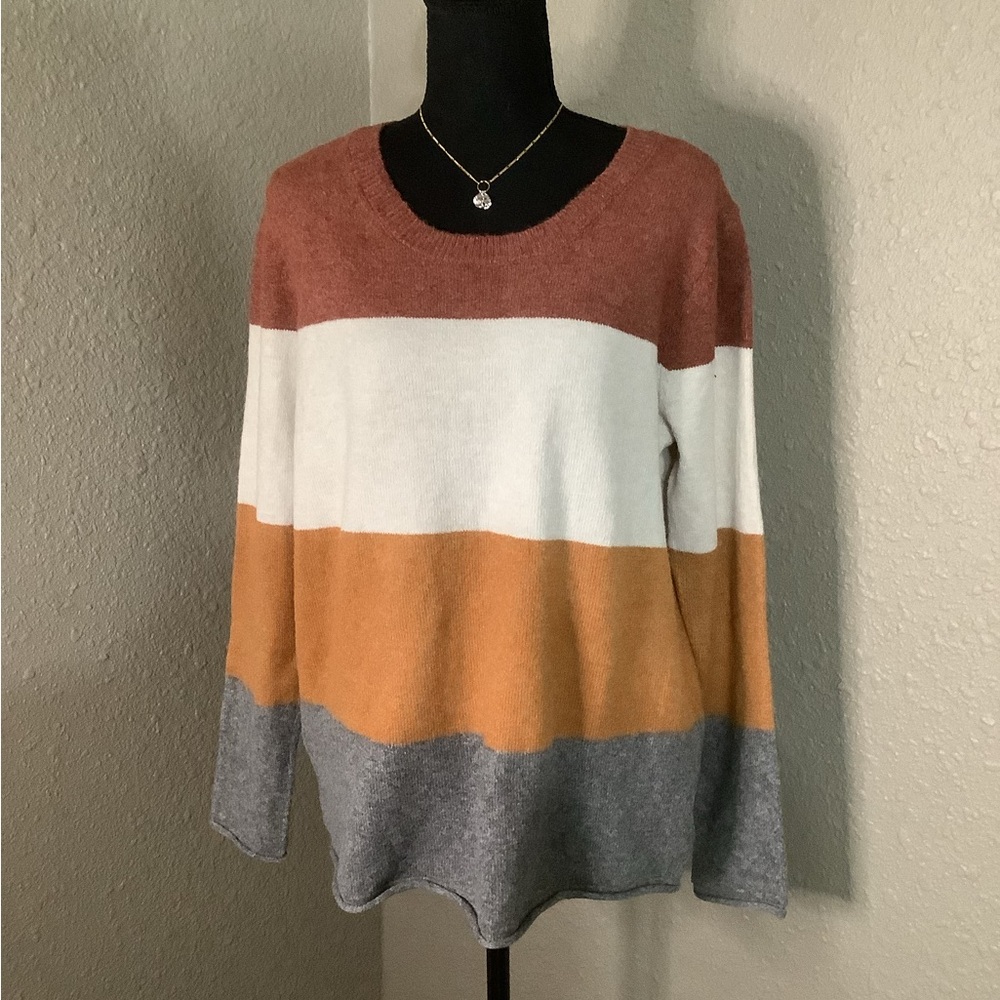 NWT PINQUE Gina Color Block Sweater in‎ rust stone combo